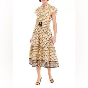 Ruffle Sleeve Printed Tiered Dress